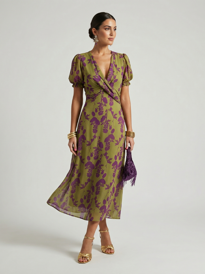 Selira | Floral Wrap Midi Dress