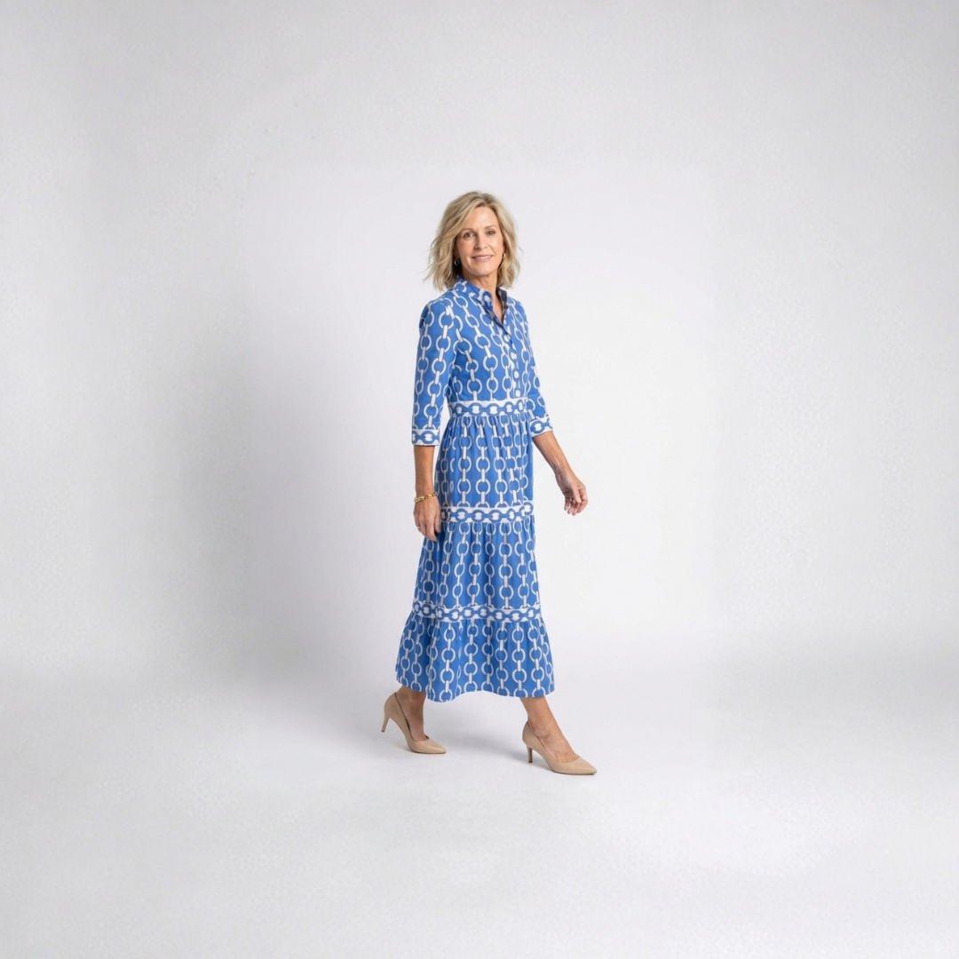 Ysolde | Three Quarter Sleeve Chain Pattern Midi Dress