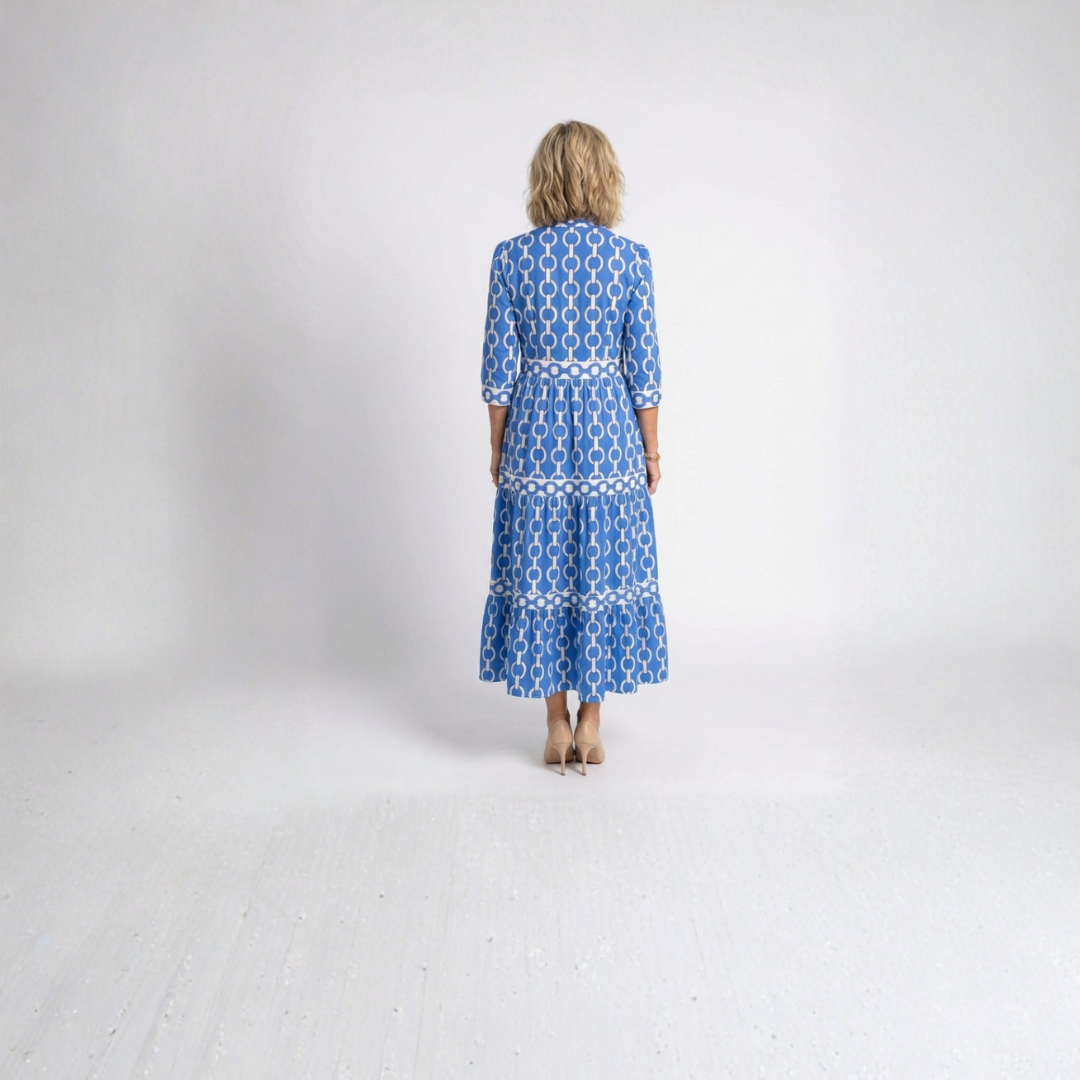 Ysolde | Three Quarter Sleeve Chain Pattern Midi Dress