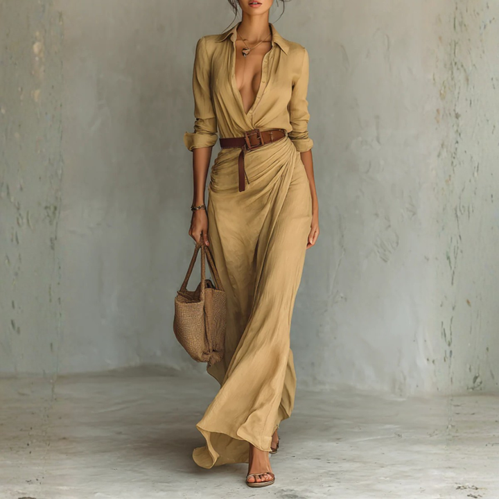 Women’s Maxi Dress with Lapel Collar
