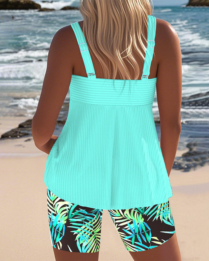 Irene  - Ribbed Tankini Shorts Set