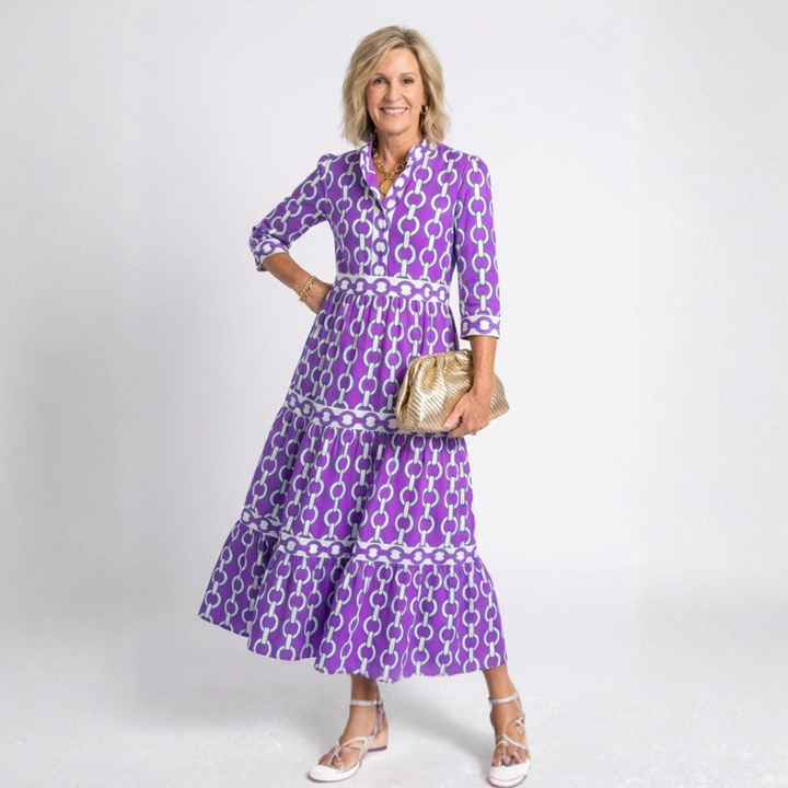 Ysolde | Three Quarter Sleeve Chain Pattern Midi Dress