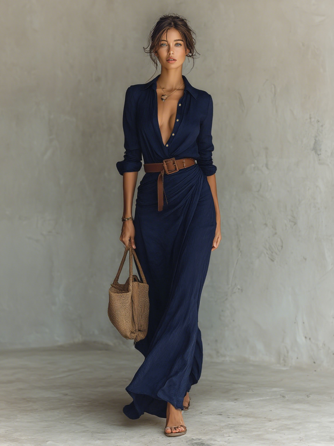 Women’s Maxi Dress with Lapel Collar