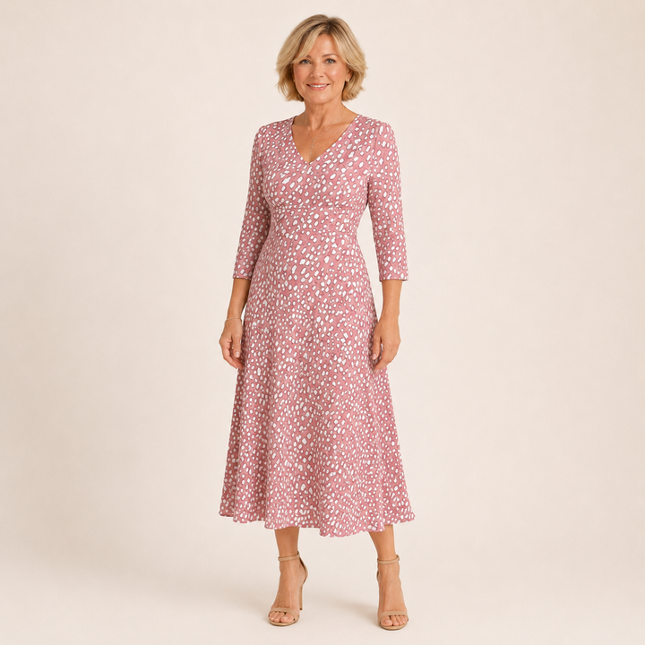 Colette | Elegant Polka Dot Midi Dress with Flattering Cut