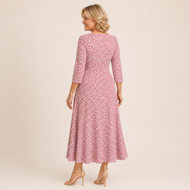 Colette | Elegant Polka Dot Midi Dress with Flattering Cut