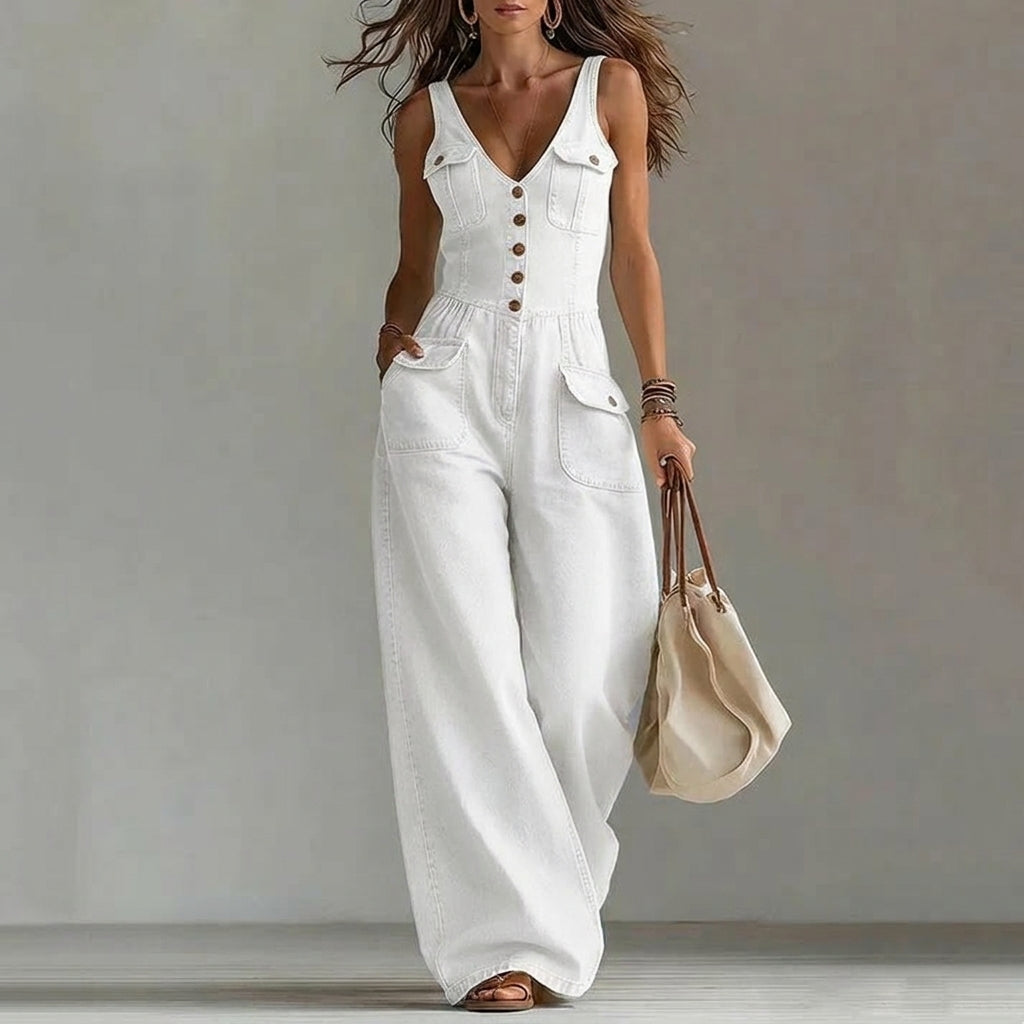 Martina - Sleeveless denim jumpsuit with V-neck