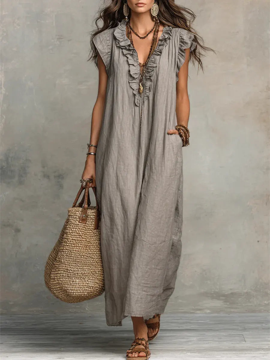 Camélia | Bohemian Linen and Cotton Maxi Dress